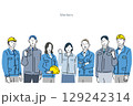男性と女性ー作業服を着てヘルメットを被った男女ー工業系ビジネスイラスト素材 129242314
