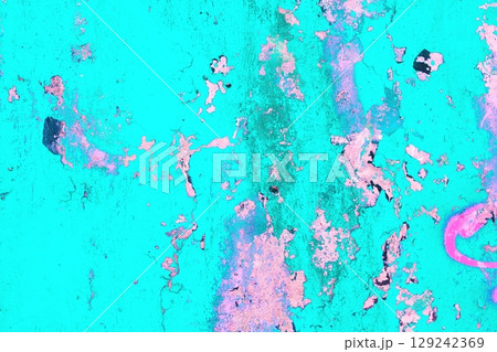 Aqua and Pink Textured Abstract with Retro 80s, Iridescent Vibe 129242369