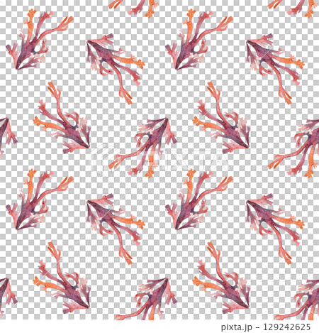 Fantasy marine seamless pattern of seaweeds in monochrome vibrant pink colors isolated. Watercolor underwater plants and coral hand drawn for textiles, nautical packaging, swimwear prints. Fantasy marine seamless pattern of seaweeds in monochrome vibrant pink colors isolated. Watercolor underwater plants and coral hand drawn for textiles, nautical packaging, swimwear prints. 129242625