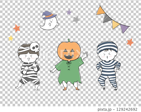 ハロウィンの仮装をする子どもセット 129242692