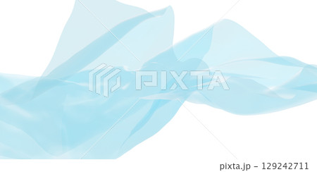 Transparent blue fabric flying in the wind isolated on white background 3D render 129242711