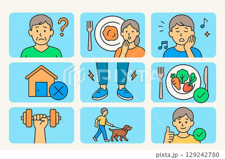 フレイル予防チェックリスト - 9つの健康習慣アイコンセット 129242780