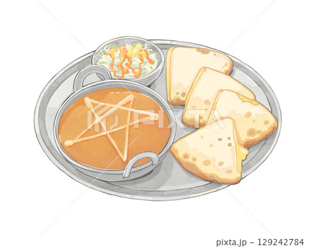 チーズナンとインドカレーのイラスト 129242784