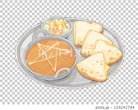 チーズナンとインドカレーのイラスト 129242784