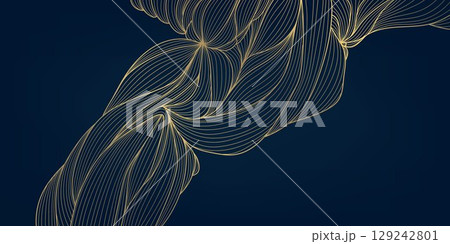 Vector line golden wave background. Flow luxury graphic, organic shape, abstract art texture, river, water glow pattern. 129242801