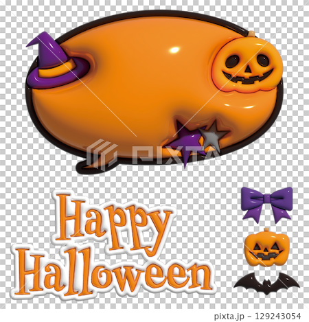 ハロウィンのぷっくりした3Dアイコン・あしらい・フレームセット　文字なし 129243054