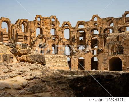 View of Amphitheatre of El Jem in Tunisia 129243414