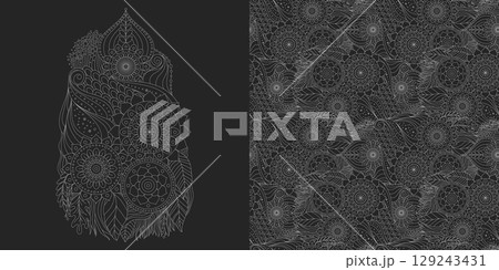 Dark ethnic seamless and simple pattern, floral and abstract ornament Dark ethnic seamless and simple pattern, floral and abstract ornament 129243431
