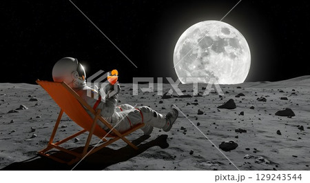astronaut sitting on chair in space 129243544