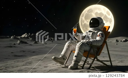 astronaut sitting on chair with earth background 129243784