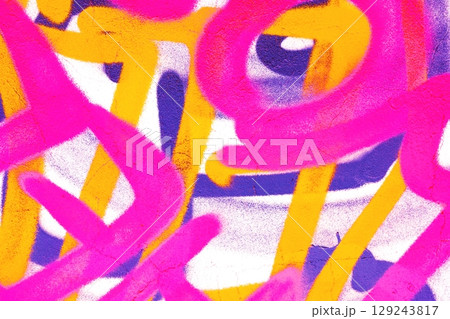 Vibrant Neon Graffiti in Pink, Yellow, Purple with Retro 80s Aesthetic 129243817