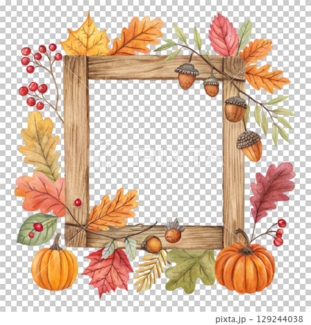 Autumn Frame Clipart Watercolor  129244038