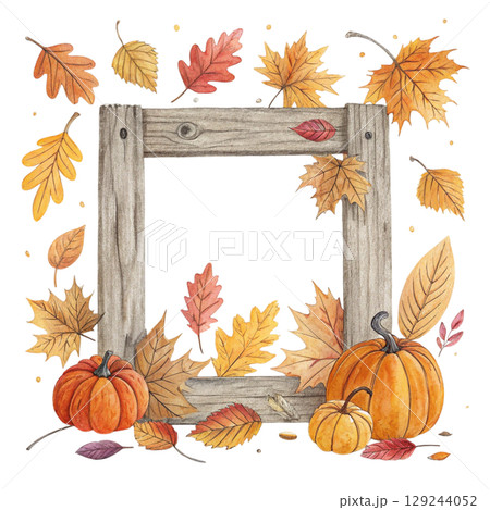 Autumn Frame Clipart Watercolor  129244052