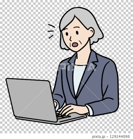 Senior woman with a surprised expression working on a computer 129244098
