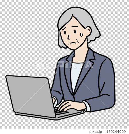 Senior woman with a troubled expression working on a computer 129244099