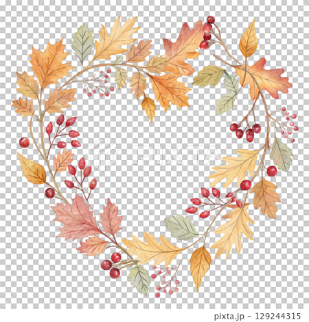 Autumn Leaves Frames Clipart Heart shape Minimal Watercolor 129244315