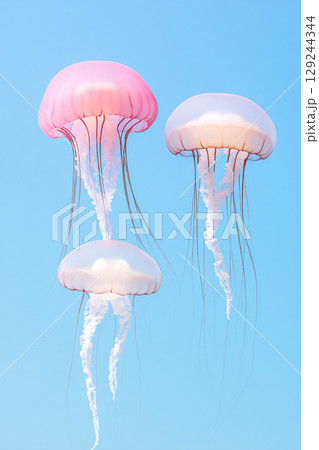 Jellyfish on blue background. spectacular jellyfish. AI Generated. 129244344