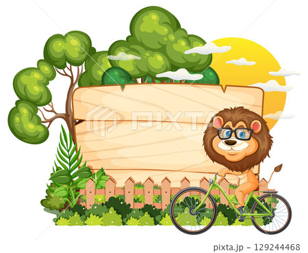 Lion Riding Bicycle in Sunny Forest Lion Riding Bicycle in Sunny Forest 129244468