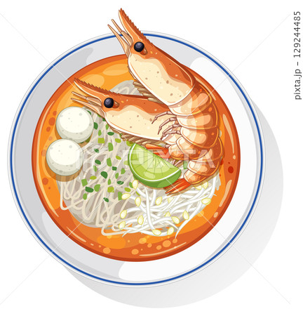 Vector Illustration of Thai Shrimp Noodle Soup 129244485