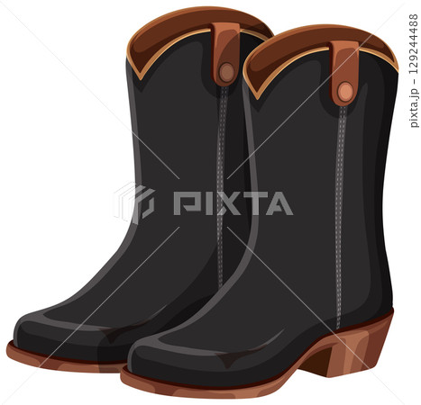 Stylish Black Cowboy Boots Vector Illustration 129244488
