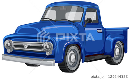 Vintage Blue Pickup Truck Vector Illustration 129244528
