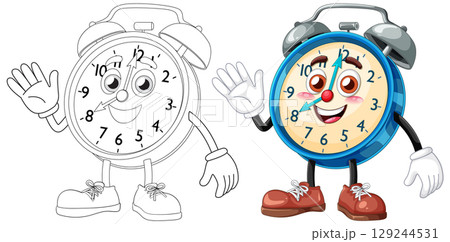 Cheerful Cartoon Alarm Clock Character 129244531