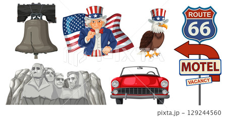 Iconic American Symbols Vector Illustration Set Iconic American Symbols Vector Illustration Set 129244560