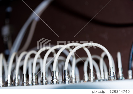 Abstract, Close up at electronic circuits, we see the technology of the mainboard, which is the important background of the computer.logic board,cpu motherboard,Main board,system board,mobo	 129244740