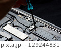 Abstract, Close up at electronic circuits, we see the technology of the mainboard, which is the important background of the computer.logic board,cpu motherboard,Main board,system board,mobo	 129244831