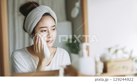 スキンケアをする若い女性 129244922