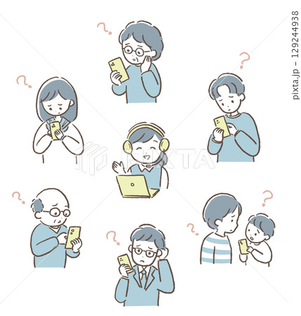 スマホがわからない人々とカスタマーセット 129244938