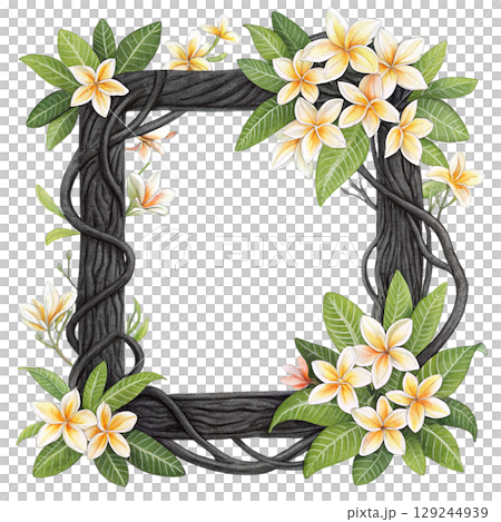 Black Wooden Frame National Flowers Around Watercolor 129244939