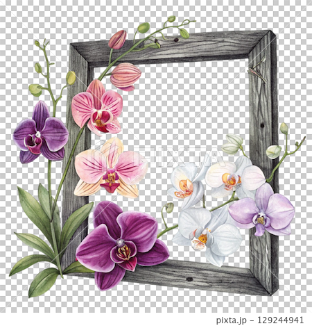 Black Wooden Frame National Flowers Around Watercolor 129244941