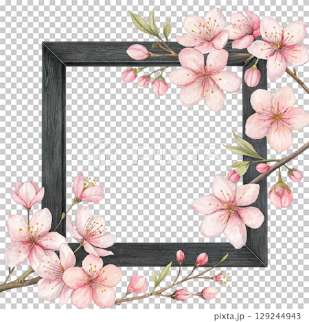 Black Wooden Frame National Flowers Around Watercolor 129244943