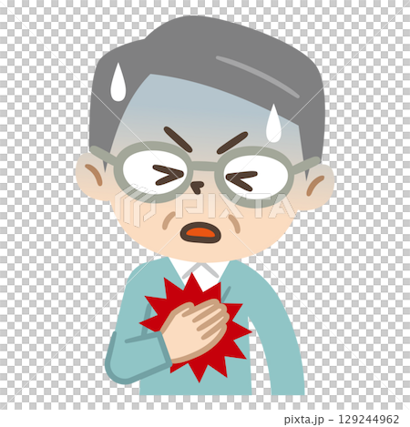 一位老人摀著胸口痛苦不堪的插圖 129244962