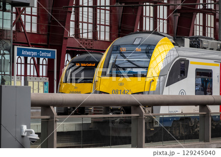 Locomotives at Antwerpen-Centraal railway station the main railway station in Antwerp, Belgium Locomotives at Antwerpen-Centraal railway station the main railway station in Antwerp, Belgium 129245040