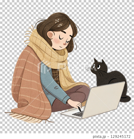 Cute Girl Holding Laptop Vintage Cozy Style Digital Art Cute Girl Holding Laptop Vintage Cozy Style Digital Art 129245172