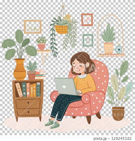 Cute Girl Holding Laptop Vintage Cozy Style Digital Art Cute Girl Holding Laptop Vintage Cozy Style Digital Art 129245182