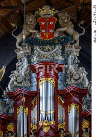 Muller organ in the Church of Saint Bavo Grote Kerk, Reformed Protestant church in Haarlem, Netherlands Muller organ in the Church of Saint Bavo Grote Kerk, Reformed Protestant church in Haarlem, Netherlands 129245338