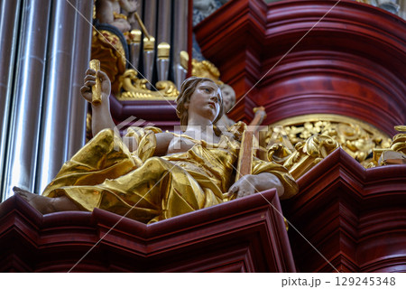 Details on the Muller organ in the Church of Saint Bavo Grote Kerk, Reformed Protestant church in Haarlem, Netherlands 129245348