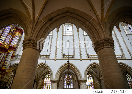 Interior of the Church of Saint Bavo Grote Kerk, Reformed Protestant church in Haarlem, Netherlands 129245350