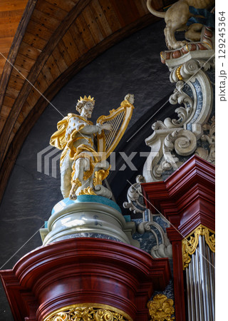 Details on the Muller organ in the Church of Saint Bavo Grote Kerk, Reformed Protestant church in Haarlem, Netherlands 129245364