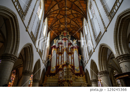 Muller organ in the Church of Saint Bavo Grote Kerk, Reformed Protestant church in Haarlem, Netherlands 129245366