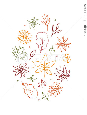 Hand drawn autumn leaves vector poster Hand drawn autumn leaves vector poster 129245589