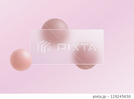 Soft pink glass morphism banner with 3D spheres landing page template Soft pink glass morphism banner with 3D spheres landing page template 129245630