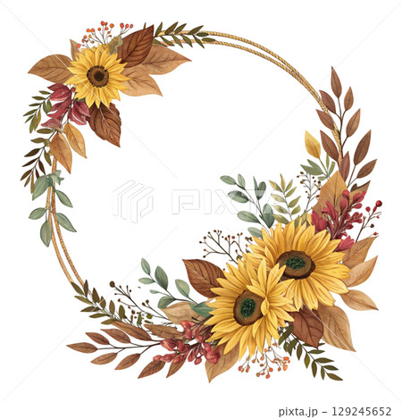 Floral Wreath Frame Clipart Watercolor  129245652