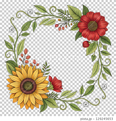 Floral Wreath Frame Clipart Watercolor  129245653