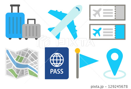 旅行のアイコンイラストセット ブルー 旅行のアイコンイラストセット ブルー 129245678
