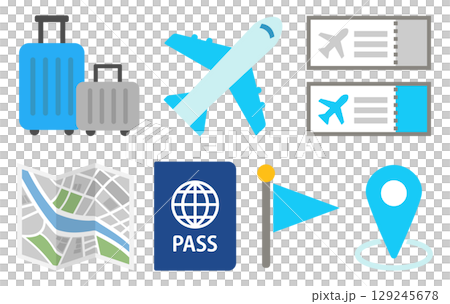 旅行のアイコンイラストセット ブルー 旅行のアイコンイラストセット ブルー 129245678