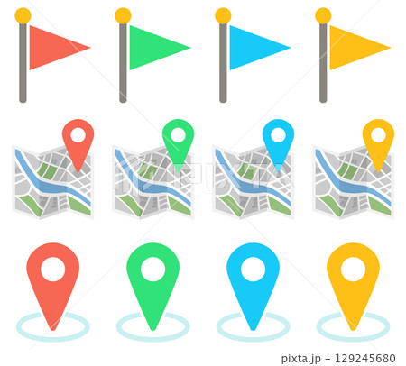 現在地マップ・ロケーションのアイコンイラストセット 129245680